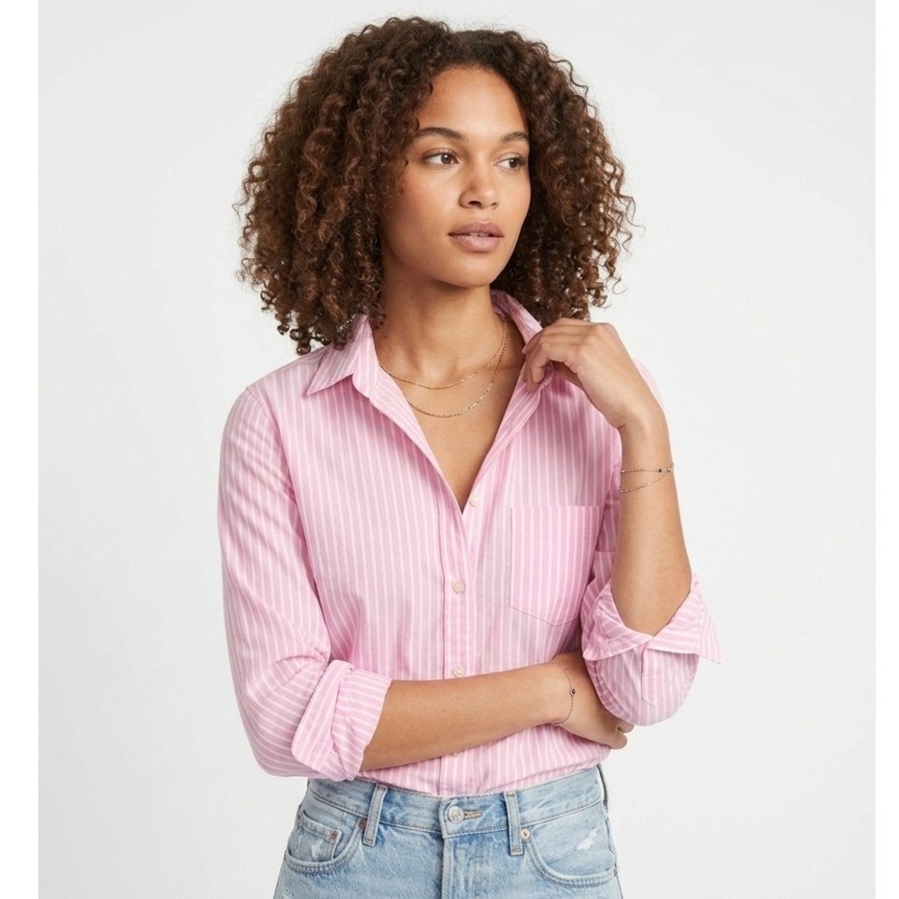 NWT J.Crew Signature Fit Button Down Shirt Pink White Striped Medium